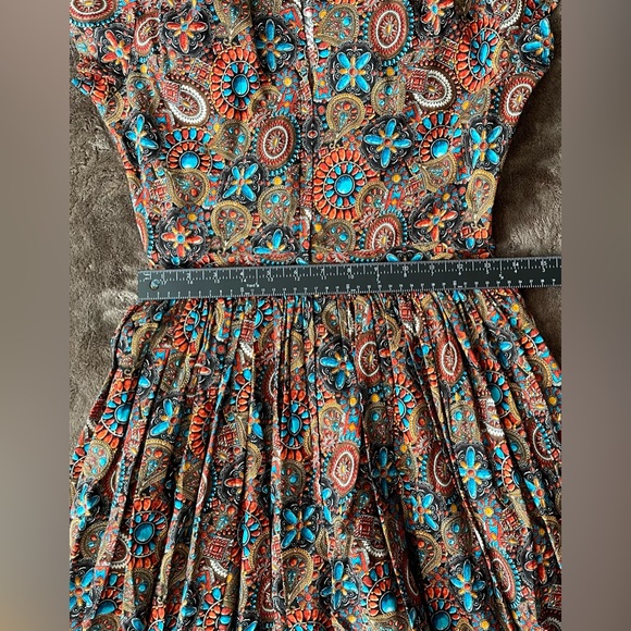 SOLD | Bernie Dexter Kelly Dress Heritage Print Pinup 50s Jewel Tone SMALL - Picture 9 of 13